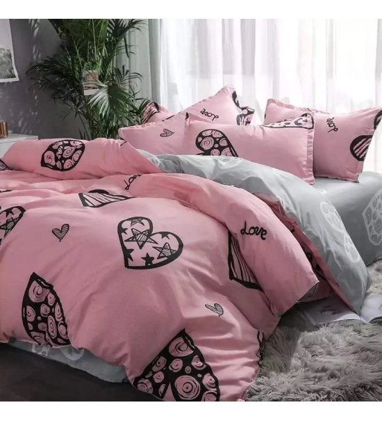 Спален комплект 200x220,PINK HEARTS, 3 части, РОЗОВ s сърца